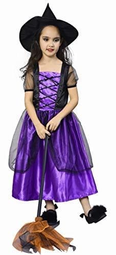 IKALI Disfraz Bruja Niña con Sombrero, Halloween Witch Vestido de Fiesta 7 8años