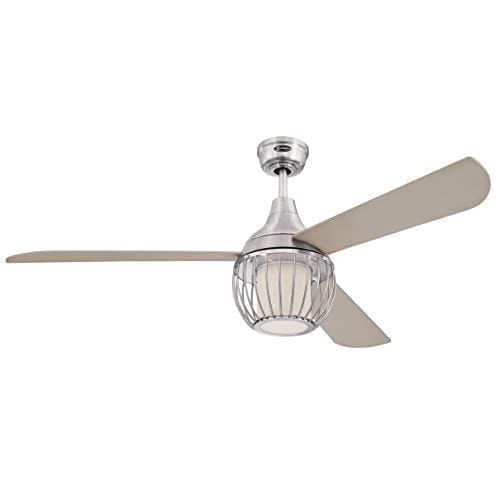 DESCUENTAZO 54% DESCUENTO 72208 Ventilador de techo Graham para interior níquel brillante, 132 cm, juego de iluminación LED regulable con vidrio esmerilado opalino y pantalla tipo jaula, control remoto incluido