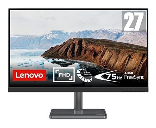 BUENA OFERTA 35% DESCUENTO Lenovo L27i 30 Monitor Gaming 27″ FullHD (IPS, 75Hz, 4ms, HDMI, VGA, FreeSync, Base Metálica con Soporte para teléfono) Ajuste de inclinación Negro