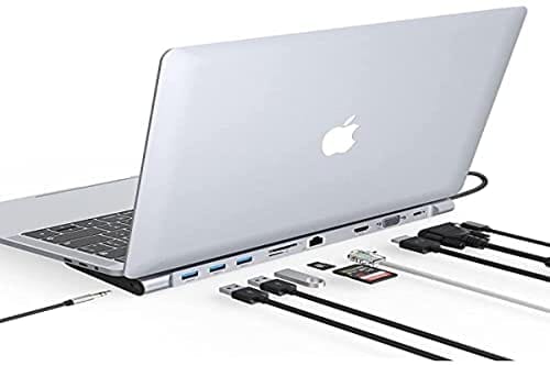 Docking Station Hub USB C 10 en 1 Triple Pantalla USB C Adaptador Dual Monitor con 4K HDMI, VGA, 3xUSB 3.0, PD 100W, Ethernet, SD/TF, Audio de 3,5mm para MacBook Pro/Air y Windows