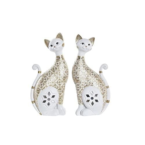 Figura Decorativa DKD Home Decor Dorado Blanco Gato 14 x 8 x 30 cm (2 Unidades)