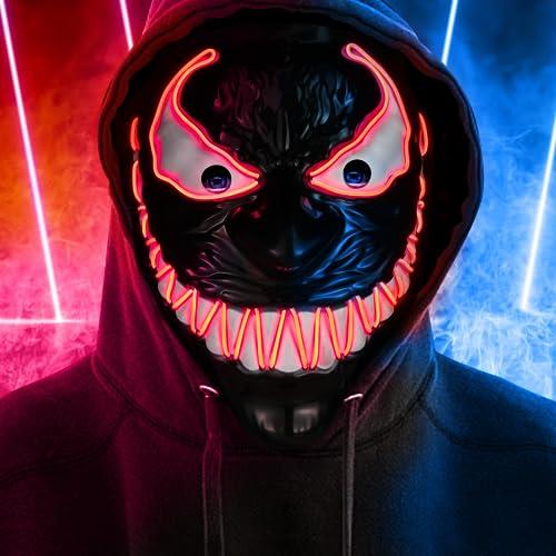 Máscara de Halloween, Máscara Aterradora LED con 3 Modos para Halloween, Disfraz de Fiesta de Cosplay