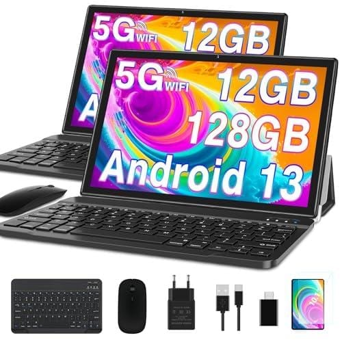 OFERTÓN SUPREMO 80% DESCUENTO GOODTEL Tablet 10 Pulgadas Android 13 con 12GB RAM+128GB ROM 1TB TF, 5G+2.4G WiFi, GPS, Bluetooth 5.0, Google GMS, 6000mAh, Doble Cámara 8+5MP, Cast, OTG, Type C, con Funda, Teclado y Ratón Negro