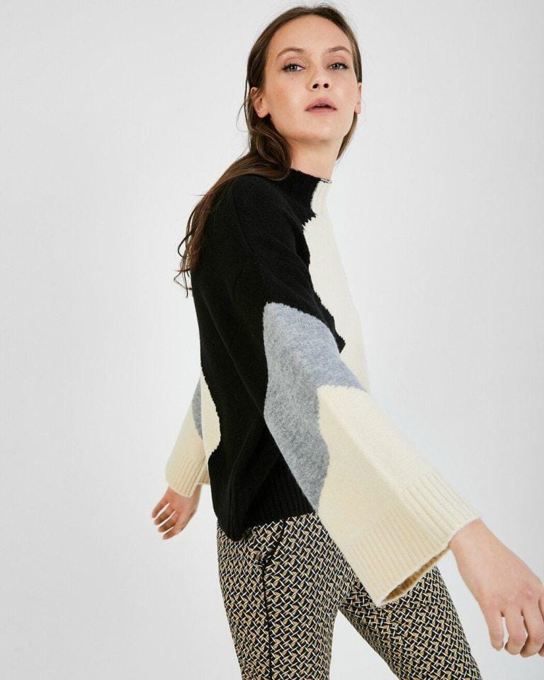 TRUCCO – Mujer. Jersey con estampado, manga larga ancha y cuello redondo media altura | Miravia