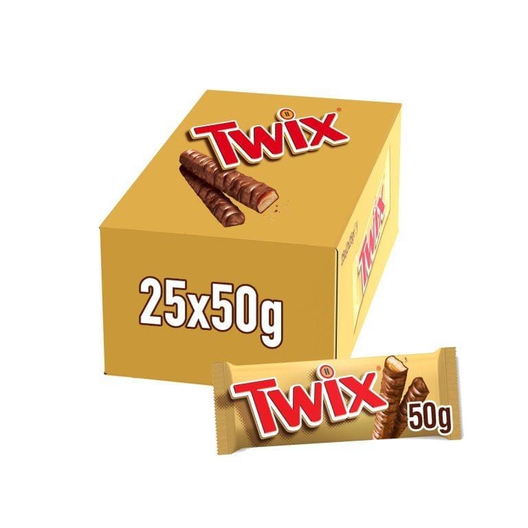 Twix Chocolatina con Galleta crujiente y suave caramelo recubiertos de chocolate con leche (25 x 50g) – Consumo Preferente 10.12.2023 | Miravia