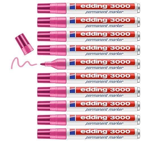 OFERTÓN SUPREMO 77% DESCUENTO edding 3000 marcador permanente rosa 10 rotuladores punta redonda 1,5 3 mm indeleble de secado rápido resistente al agua y a los borrones cartón, plástico, madera, metal, tela universal