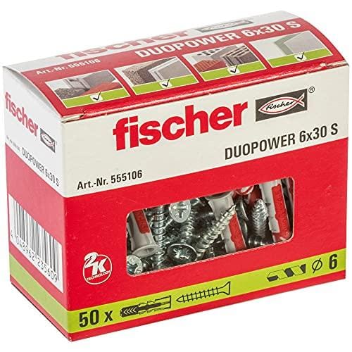 DESCUENTAZO 43% DESCUENTO fischer Tacos y tornillos para pared 6×30 DuoPower, tacos para hormigón, Caja tacos 50 uds