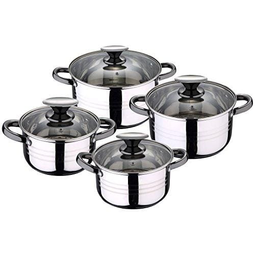 DESCUENTAZO 45% DESCUENTO San Ignacio Premium Dina Bateria de cocina de 4 piezas, acero inoxidable, 1.9L 2.7L 3.5L 5.1L, apta para todo tipo de cocinas incluido inducción, Gris, Pack 8 pcs