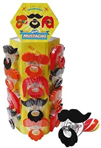 DESCUENTAZO 54% DESCUENTO WOM Mustacho, Chupetes de Caramelo de Fresa y Cereza con Forma de Bigote, Display de 24 unidades