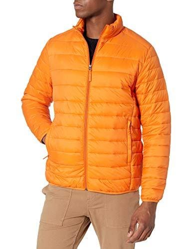 Amazon Essentials Chaqueta Acolchada Ligera, Resistente Al Agua y Plegable (Disponible en Tallas Grandes y Largos Especiales) Hombre, Naranja, XS
