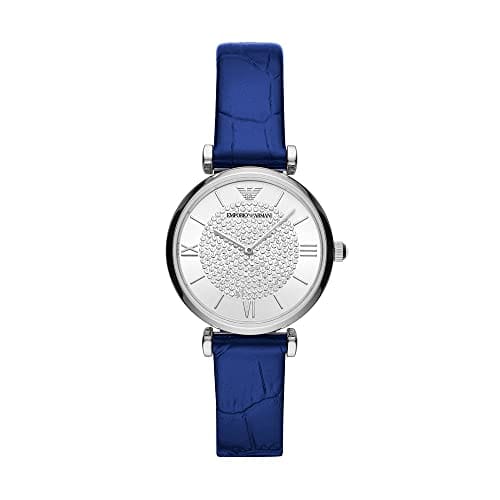 64% DESCUENTO Emporio Armani Reloj de mujer, movimiento de dos agujas, caja de acero inoxidable plateado de 32 mm con correa de piel, AR11344