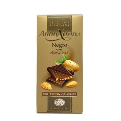 Antiu Xixona Premium Chocolate Negro con Almendras Gran Aroma y Sabor Equilibrado Receta Original Sin Gluten Tableta de Chocolate Negro con Almendras de 125g