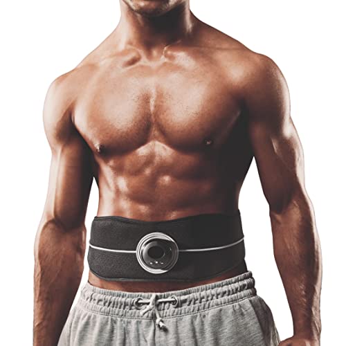 FitEngine Cinturón abdominal flexible EMS | 4 electrodos conductivos para estimular la musculatura abdominal | 6 modos diferentes & 9 niveles de intensidad | Para contorno abdominal de hasta 140 cm