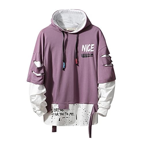 Sudadera con capucha para hombre moderna con capucha, con diseño hip hop y patchwork, púrpura,, S/3XL