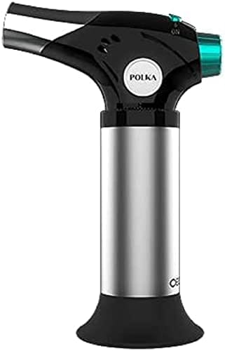 DESCUENTAZO 45% DESCUENTO Cecotec Soplete de Cocina Polka Flame Cook 1000 Steel. Alcanza 1300ºC, Regulador de Ajuste de llama, Bloqueo de Seguridad, Pincel, Espátula y Recetario incluido