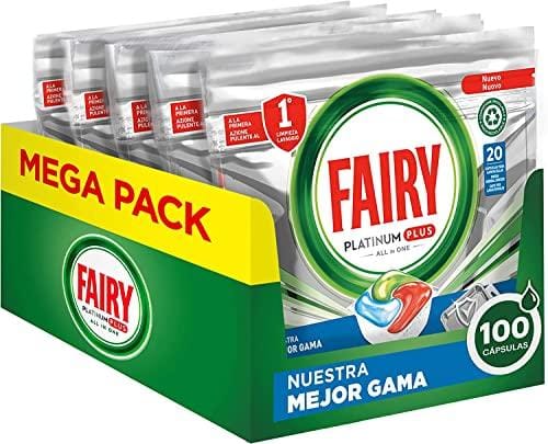 DESCUENTAZO 44% DESCUENTO Fairy Platinum Plus All in One, Pastillas Lavavajillas, 100 Cápsulas (5 x 20), Deja los Platos como Nuevos, Aporta Brillo y Elimina la Cal