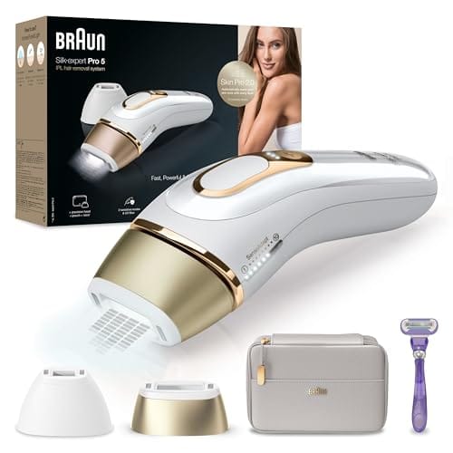 43% DESCUENTO Braun Luz Pulsada Silk, expert Pro 5 PL5157 Depiladora De Luz Pulsada, Reducción Del Vello Visible En Casa, Blanca/Dorada