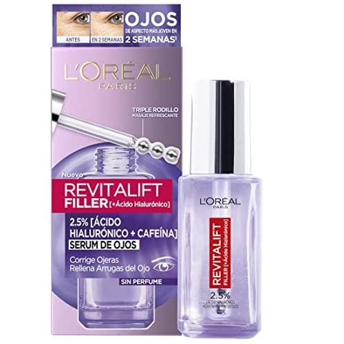 46% DESCUENTO L’Oreal Paris Dermo Expertise Revitalift Filler Sérum de Ojos con Ácido Hialurónico y Cafeína, Rellena Arrugas y Corrige ojeras, Triple Roll on, 20 ml (Paquete de 1)