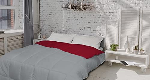 MB HOME BASIC Edredón de Invierno Bicolor Iceland, Burdeos/Gris Claro, Doble