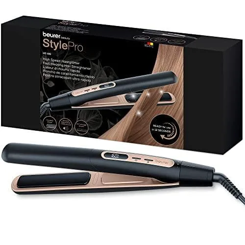 69% DESCUENTO Beurer HS 100 Plancha de pelo con calentamiento rápido en 12 segundos, alisador con revestimiento cerámico, función iónica para un pelo brillante, bordes redondeados para peinados rizados