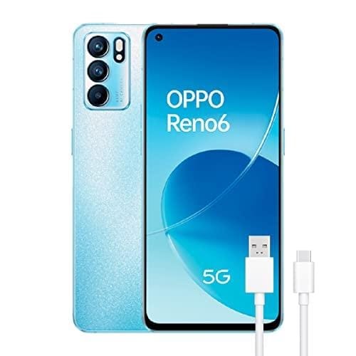 OPPO Reno 6 5G Artic Blue Pantalla 6.43″ AMOLED FHD 90Hz, 8GB RAM + 128GB Almacenamiento, Mediatek Dimensity 900, Triple cámara 64MP+8MP+2MP, 4300mAh con Carga rápida 65W