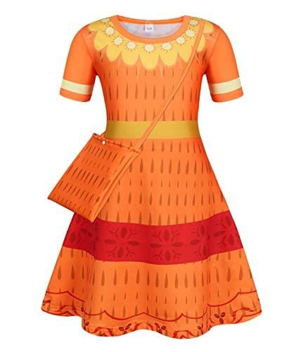 Berich Disfraz de Mirabel para niñas Ropa de disfraces para niños Trajes de personajes de dibujos animados Juego de imaginación de Halloween Ropa de cosplay para niños 5 6 años (Naranja, 120)