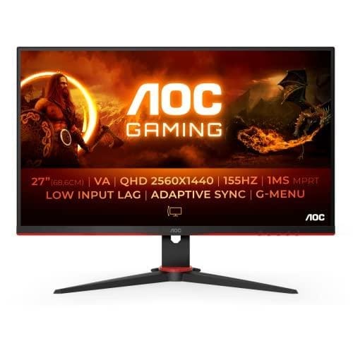 BUENA OFERTA 28% DESCUENTO AOC Gaming Q27G2E/BK Monitor QHD de 27″, 155 Hz, 1 ms MPRT, FreeSync Premium (2560×1440, HDMI, DisplayPort) negro/rojo