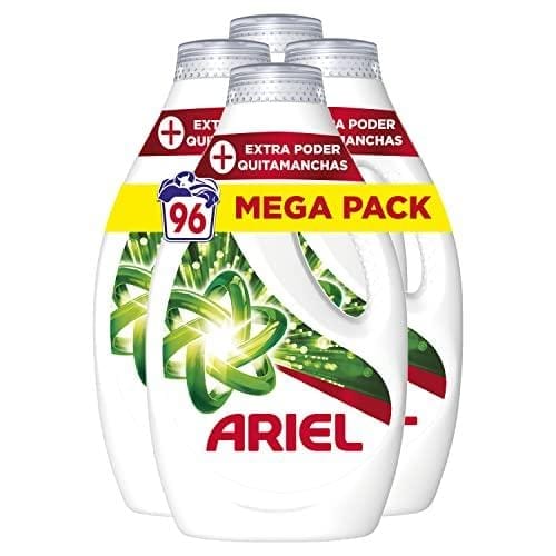 DESCUENTAZO 60% DESCUENTO Ariel Detergente Lavadora Liquido, 96 Lavados (4×24), Jabon Quitamanchas, Mas Poder Extra Quitamanchas, Limpieza Profunda