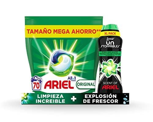Ariel All in One Original, Detergente Lavadora Liquido en Capsulas, 70 Lavados, Jabon + Lenor Unstoppables Potenciador De Fragancia De Ariel Para El Lavado 510g