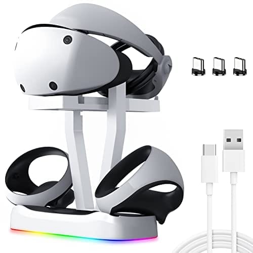OFERTÓN SUPREMO 65% DESCUENTO Cargador para PS VR2 Estación de Carga con Luces RGB, Base de Carga Rápida para PSVR2 Mango de Carga con Indicadores, Compatible con PS VR2 Soporte Argador de Soporte de Auriculares Accesorios