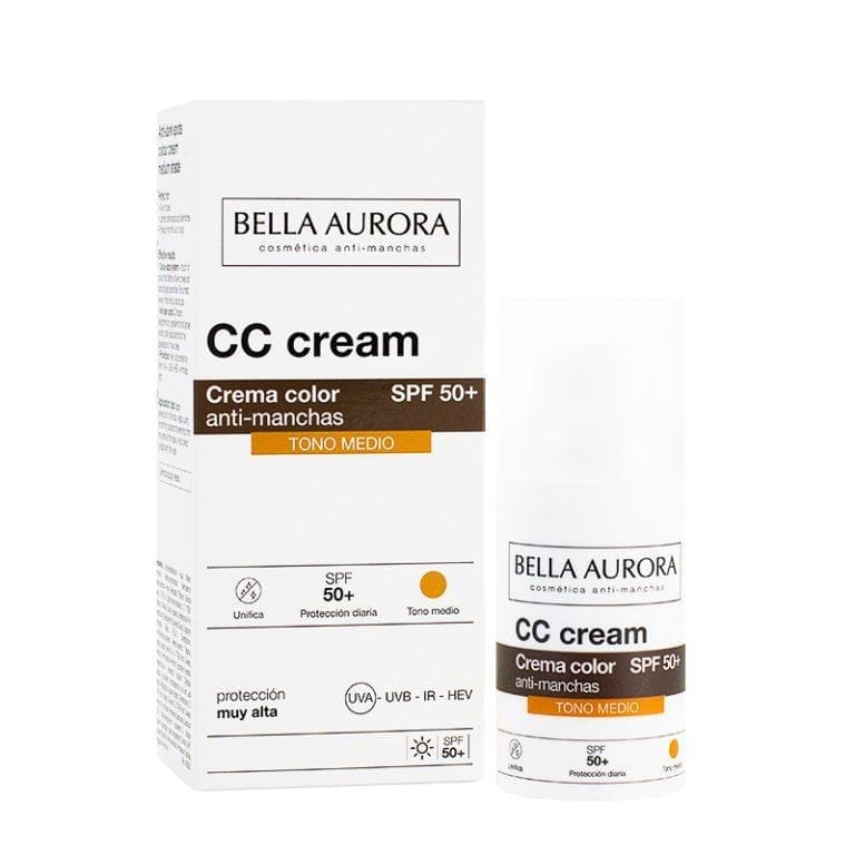 Bella Aurora, CC CREAM Tono Medio, Crema Facial con Color SPF 50+, 30 ml | CC Cream para Todo Tipo de Piel | Protector Solar Anti-Manchas | CC CREAM Tono Medio | Miravia