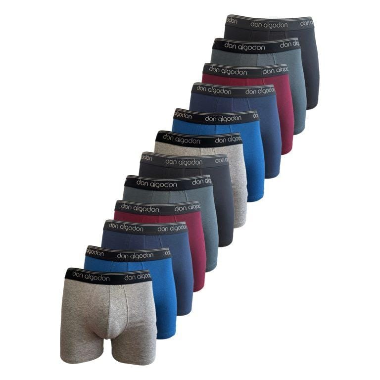 DON ALGODON – Pack 12 Boxers Hombre Suaves, Transpirables y Resistentes | 2 Unidades por Color | 6 colores: Negro / Azul / Marino / Verde / Granate / Gris | Miravia