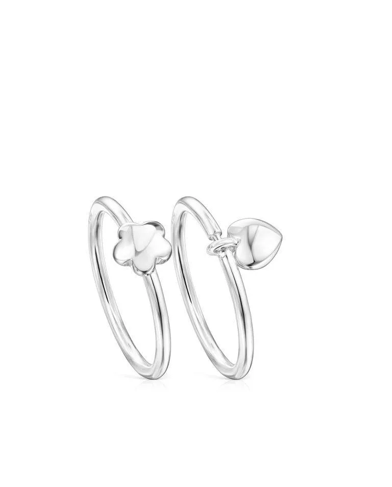 Set de dos anillos Mini Icons de plata con flor y corazón · Tous