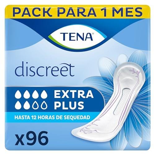 OFERTÓN SUPREMO 71% DESCUENTO TENA Discreet Extra Plus Compresas Diarias para la Incontinencia Femenina Absorción Alta para Pérdidas de Orina Hasta 12 Horas de Sequedad Paquete Mensual de 96 Unidades