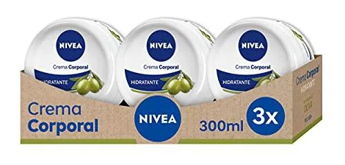 35% DESCUENTO NIVEA Crema Corporal Aceite de Oliva en pack de 3 (3 x 300 ml), crema hidratante corporal con ingredientes naturales, crema para el cuidado de la piel seca