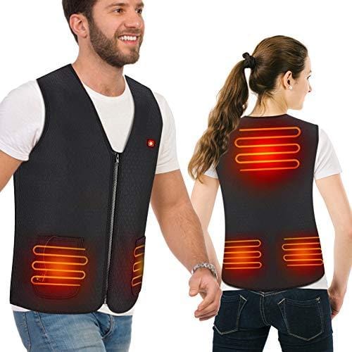 Haofy Unisex Chaleco Calefactable, Chaleco Térmico Eléctrico de USB con 3 Temperaturas Opcionales y 5 Zonas de Calentamiento para Esquí al Aire Libre, Senderismo, Caza, Motocicleta, Camping (M)