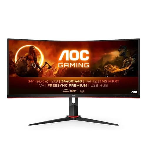 BUENA OFERTA 23% DESCUENTO AOC Monitor Gaming CU34G2X/BK 34″ Curved 1500R WQHD, 144Hz, 1ms, VA, Freesync Premium, 3440×1440, 300cd/m, HDMI 2×2.0, Displayport 2×1.2, Color Negro