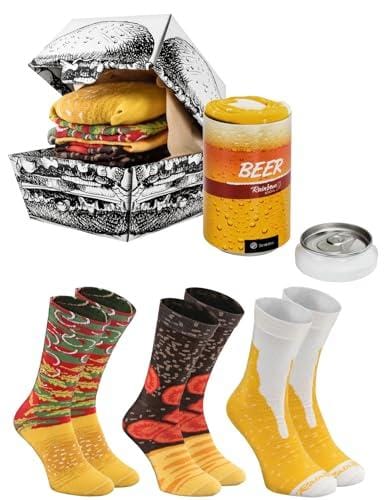 DESCUENTAZO 50% DESCUENTO Rainbow Socks Hombre Mujer Calcetines Food Truck Box Regalo 3 Pares Burger Cerveza Talla 41 46