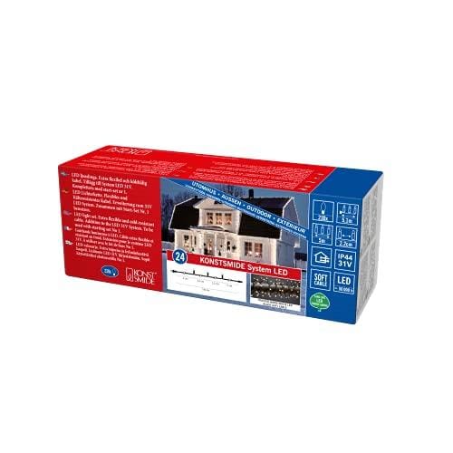 Konstsmide Sistema de ampliación de iluminación LED, Micro LED Compactlights, esmerilado, 230 diodos de luz blanca cálida, exterior (IP44), 2,99 W, cable suave negro.
