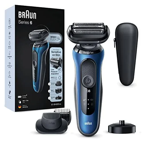 47% DESCUENTO Braun Series 6 Afeitadora Eléctrica Hombre, Máquina de Afeitar Barba con Recortadora, EasyClick, Base De Carga, SensoFlex, Uso En Seco Y En Mojado, Recargable, Inalámbrica, 61 B4500cs, Azul