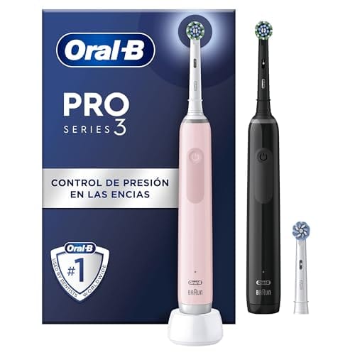 DESCUENTAZO 47% DESCUENTO Oral B Pro 3 3900N Cepillos de Dientes Eléctricos (Pack de 2) con Mango Recargable y Cabezal de Recambio, Diseñado Por Braun, Regalos Orginales para Mujer y Hombre Negro y Rosa