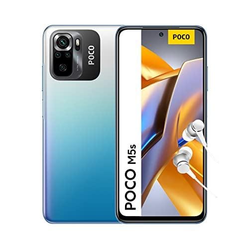 DESCUENTAZO 57% DESCUENTO POCO M5s Smartphone de 4+128GB, Pantalla de 6.43” FHD+ AMOLED DotDisplay, MediaTek Helio G95, Cuádruple cámara de 64MP con IA, 5000mAh, NFC, Azul (Versión ES + 3 años de garantía) sin cargador