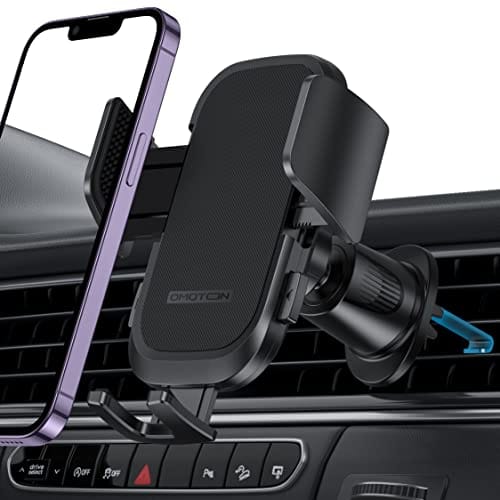 OMOTON Soporte Móvil Coche, Soporte para Teléfono de Coche, Porta Teléfono para Coche, Soporte Móvil Coche Rejilla, Soporte para Teléfono en Rejilla de Aire para iPhone 14 Pro 13 12 11, Samsung, Negro