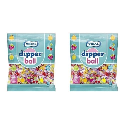 BUENA OFERTA 27% DESCUENTO Vidal Golosinas Dipper Ball. Caramelo blando relleno de golosina líquida. Deliciosos sabores frutales: fresa, cereza, limón y naranja. Bolsa 900 gr. (Paquete de 2)