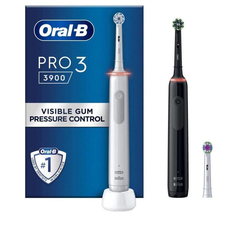 Oral-B Pro 3 3900 Dual. Pack Regalo de 2 Cepillos de Dientes Eléctricos Negro y Blanco, 1 Estación de Carga y 2 Cabezales. 3 Modos de cepillado y Control Visual de Presión 360°, diseñado por Braun. | Miravia