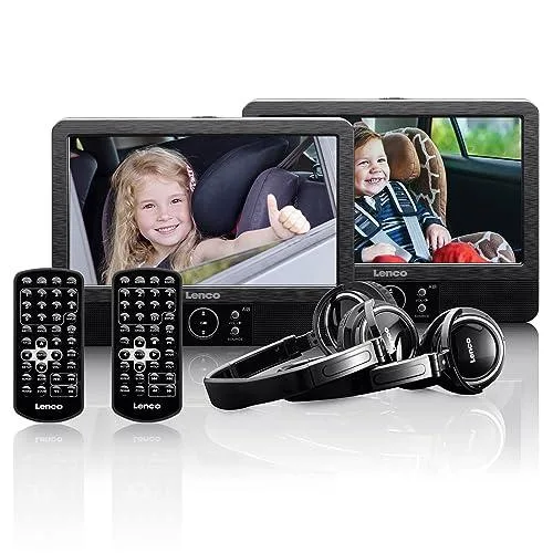 DESCUENTAZO 60% DESCUENTO Lenco DVP 939 Reproductor de DVD con pantalla de 9 pulgadas con pantalla, 2 auriculares USB, SD/MMC, 2 mandos a distancia, 2 soportes para reposacabezas, 2 fuentes de alimentación, color negro