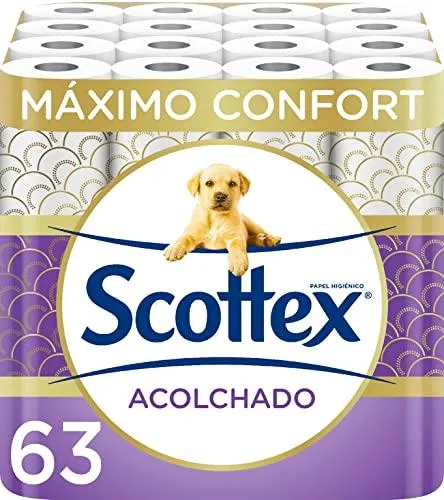 BUENA OFERTA 31% DESCUENTO Scottex Acolchado Papel Higiénico 63 rollos con 3 capas de confort y suavidad