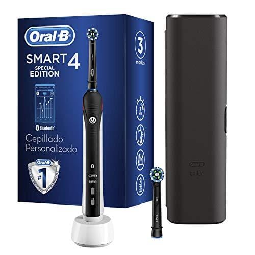 DESCUENTAZO 60% DESCUENTO Oral B Smart 4 Cepillo de Dientes Eléctrico con Mango Recargable, Tecnología Braun, 2 Cabezales de Recambio, Conexión con Bluetooth y Funda de Viaje, 4500N Negro