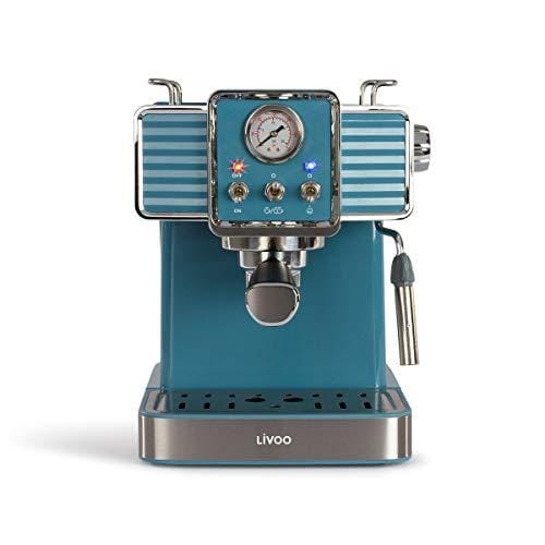 OFERTÓN SUPREMO 68% DESCUENTO LIVOO Feel good moments Máquina de café expreso de 15 barras, calentador termoblock | boquilla de vapor de capuchino, leche caliente | Retro Look Blue, 1350W DOD174 Azul