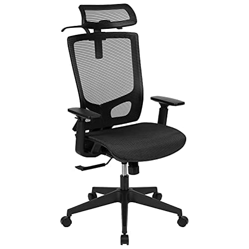 Flash Furniture Muebles Flash Silla de Oficina ergonómica de Malla con Synchro Tilt, reposacabezas pivotante, Soporte Lumbar, Colgador de Abrigos y Brazos Ajustables, Metal, Black, Set of 1